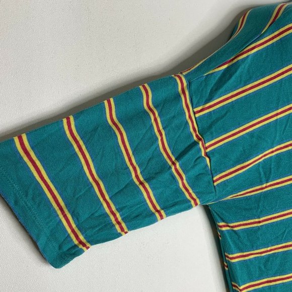 LulaRoe Women Blouse Size Medium Striped Green Yellow Short Sleeve Tunic Pullove - Picture 3 of 8
